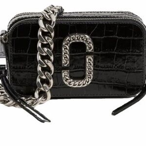 Marc Jacobs Black Croc-Embossed Crossbody with Silver Chain